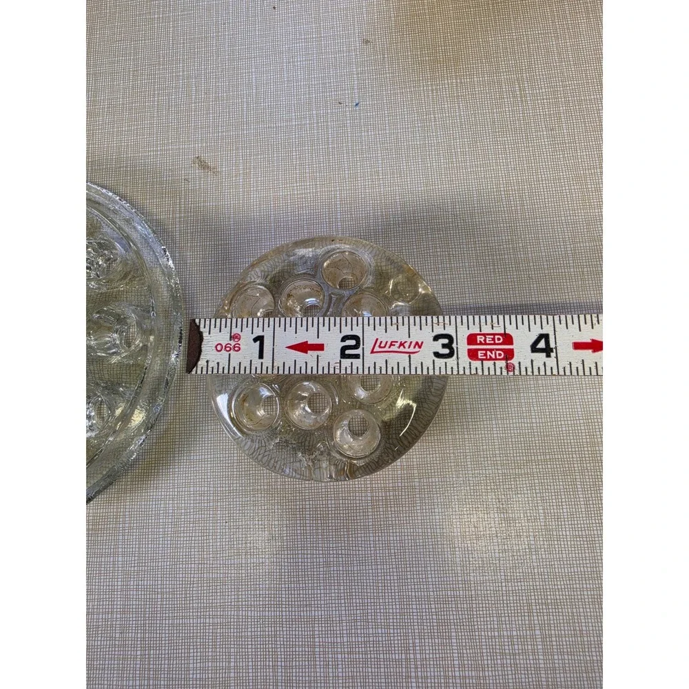Vintage Clear Glass Flower Frog Set 2 Round Multi Hole Floral Arranger Inserts